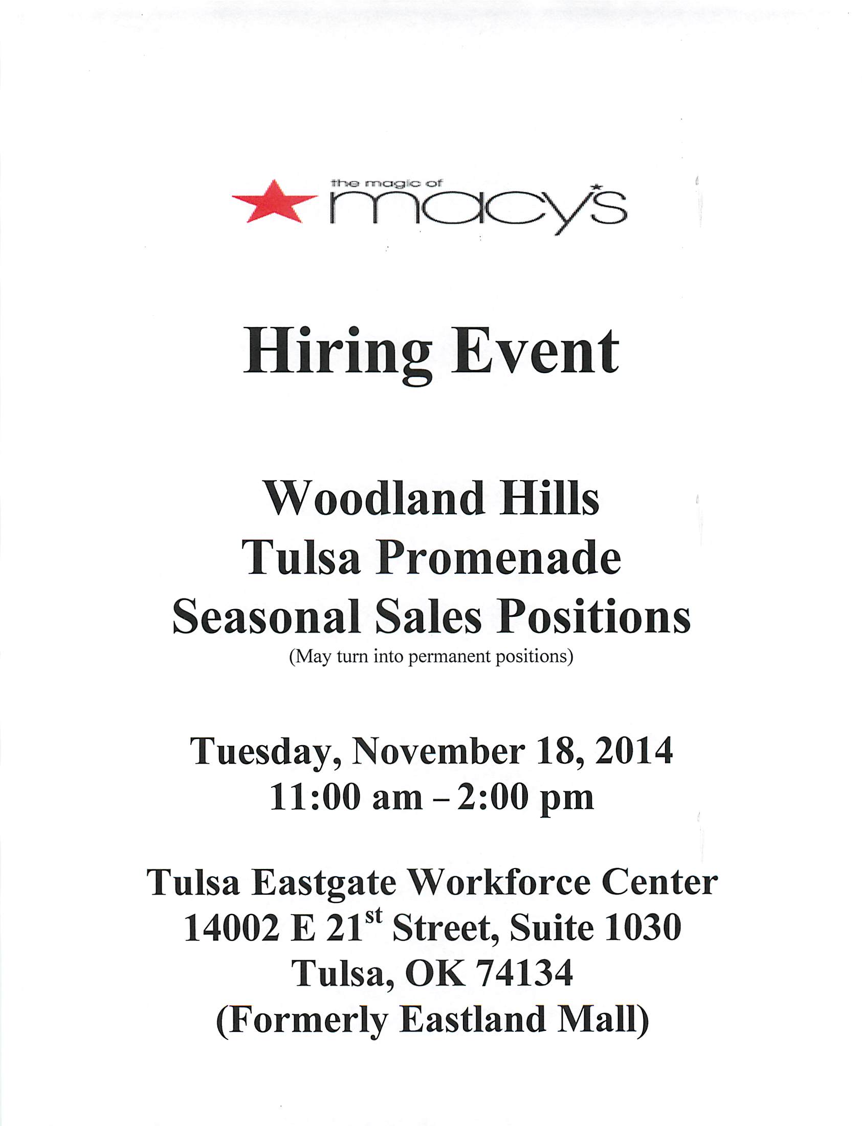 Macy's hiring event 20141118